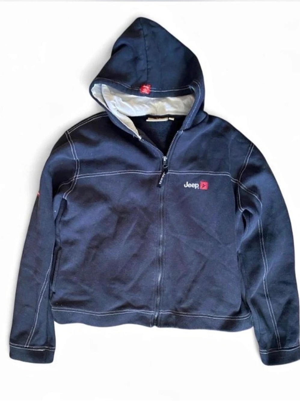 Navy blue Vintage Jeep zip up hoodie with embroidered logo, Size (kids XL/women